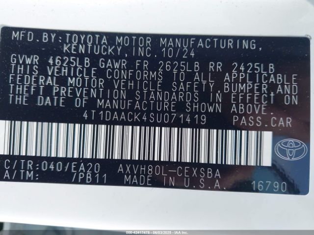 4T1DAACK4SU071419 Toyota a25a-fxs