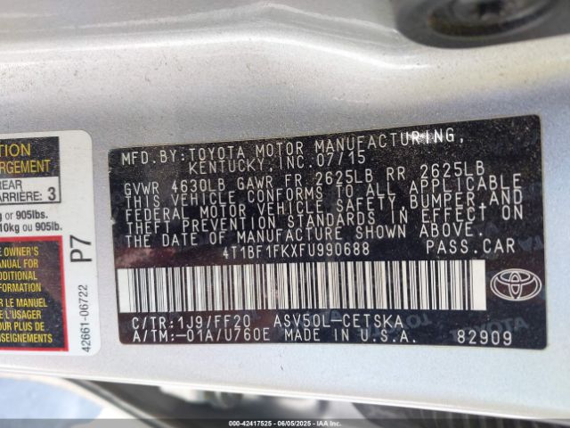 4T1BF1FKXFU990688 Toyota 2ar-fe
