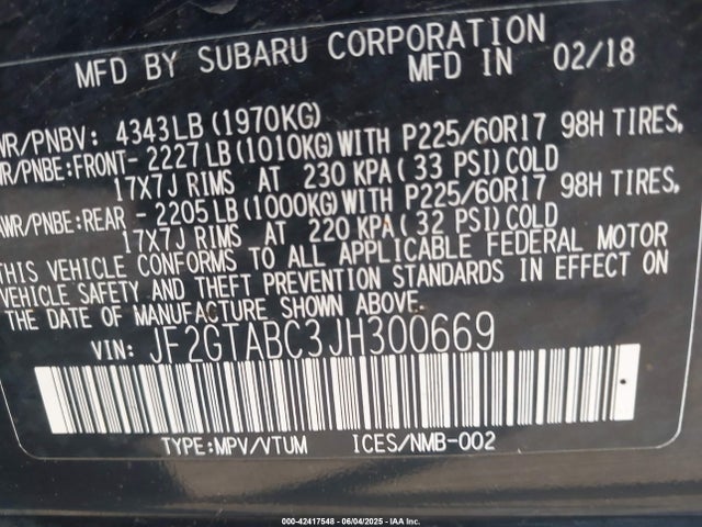 JF2GTABC3JH300669 Subaru naturally aspirated
