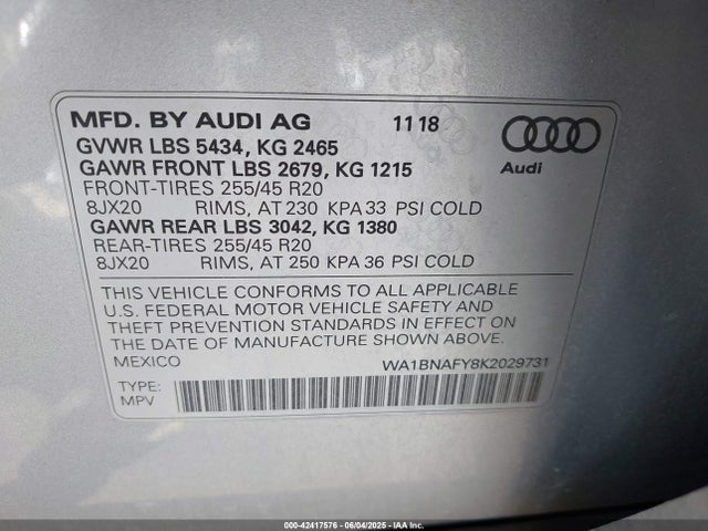 WA1BNAFY8K2029731 Audi 2019