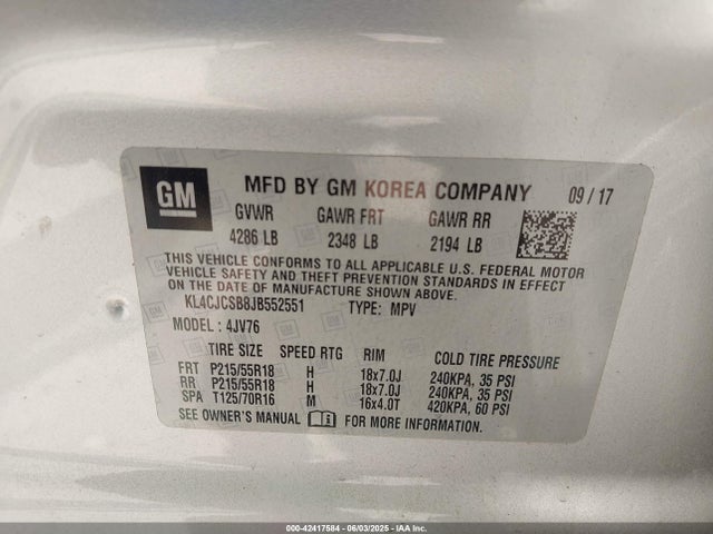 KL4CJCSB8JB552551 Buick luv: mfi, variable valve timing, alum, e85 max