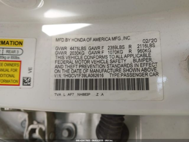 1HGCV1F39LA062616 Honda Accord Sport