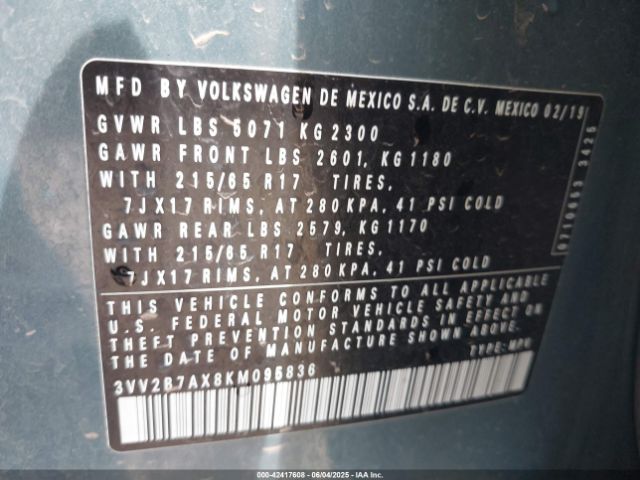 2019 VOLKSWAGEN TIGUAN 3VV2B7AX8KM095836 Photo 8