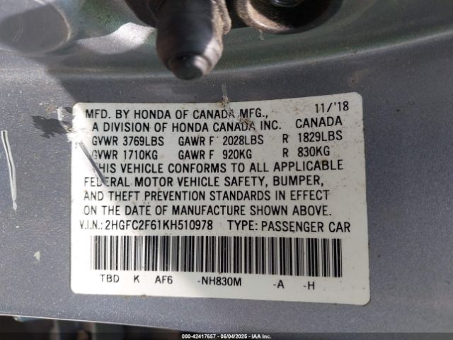 2019 HONDA CIVIC 2HGFC2F61KH510978 Photo 8