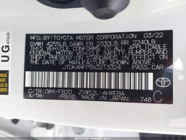 2022 TOYOTA PRIUS PRIME JTDKAMFP5N3213324 Photo 8