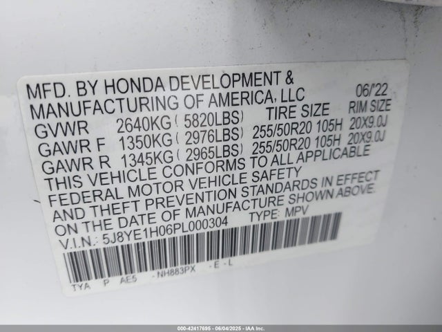 5J8YE1H06PL000304 Acura j35y5