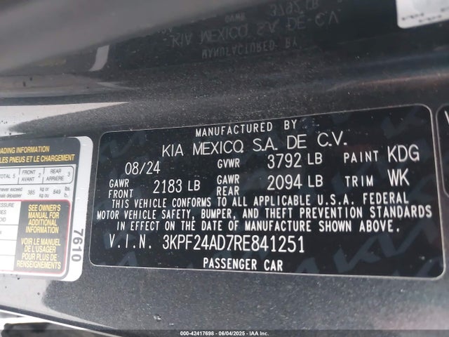 3KPF24AD7RE841251 KIA mpi nu