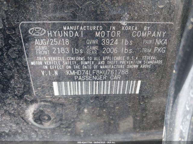 2019 HYUNDAI ELANTRA KMHD74LF8KU761788 Photo 8