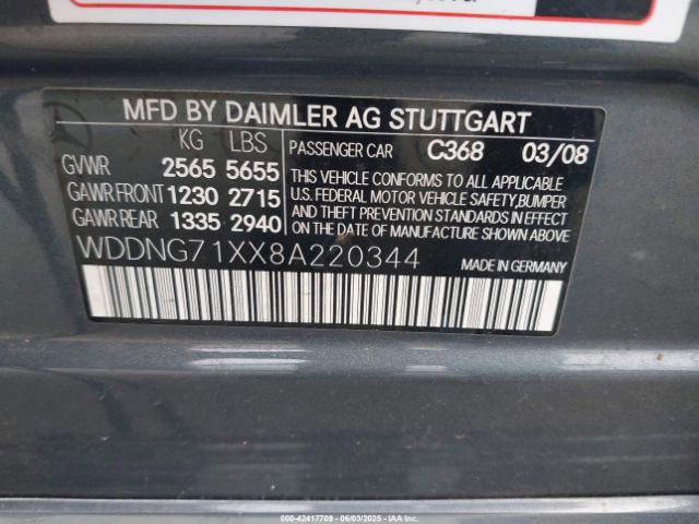 2008 MERCEDES-BENZ S 550 WDDNG71XX8A220344 Photo 8