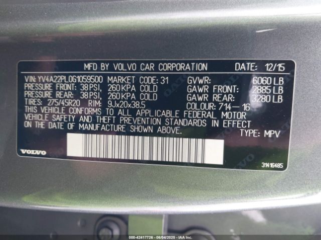 2016 VOLVO XC90 YV4A22PL0G1059500 Photo 8