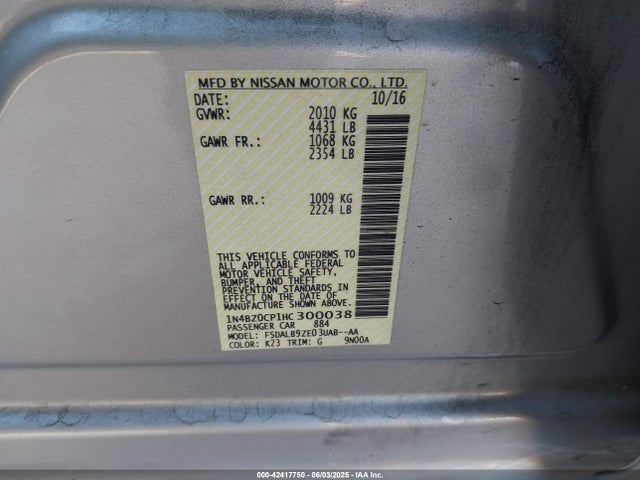 1N4BZ0CP1HC300038 Nissan LEAF S