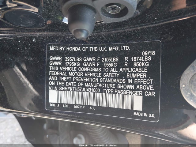 SHHFK7H57JU431000 Honda l15ba
