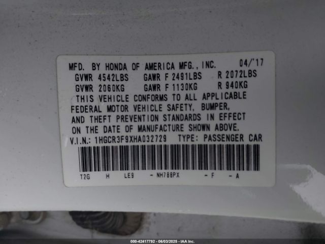 1HGCR3F9XHA032729 Honda j35y1