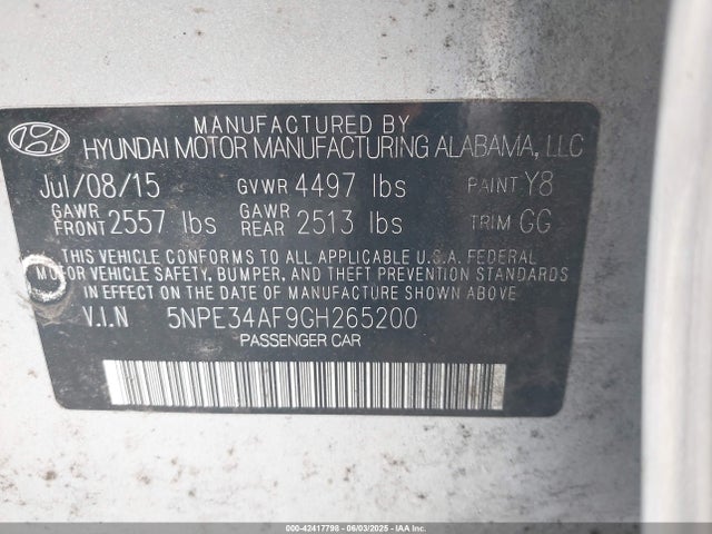 5NPE34AF9GH265200 Hyundai dohc gdi theta-ii