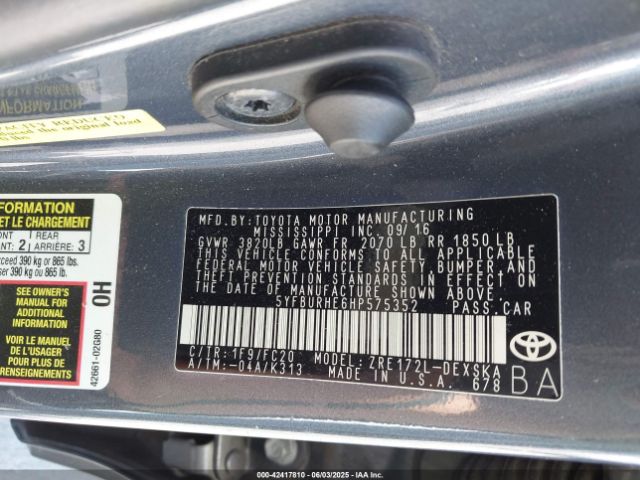5YFBURHE6HP575352 Toyota 2zr-fe