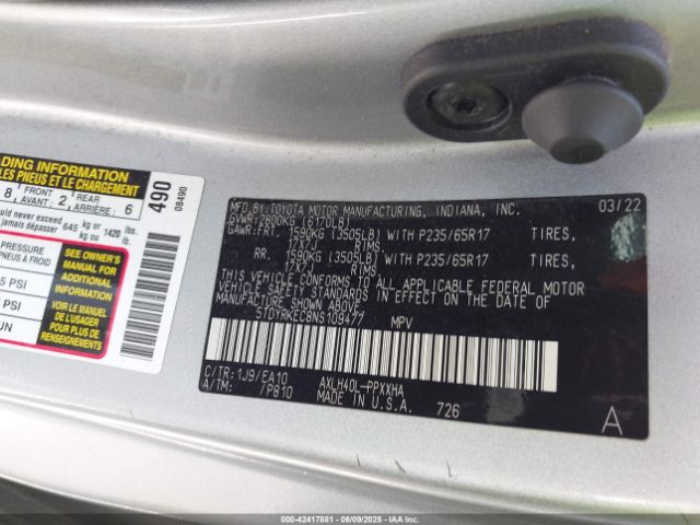 2022 TOYOTA SIENNA 5TDYRKEC8NS109477 Photo 8