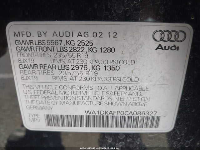 2012 AUDI Q5 WA1DKAFP0CA086327 Photo 8