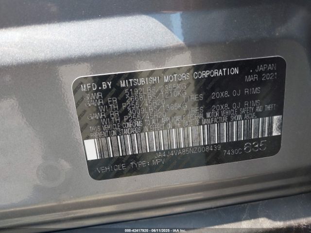 2022 MITSUBISHI OUTLANDER JA4J4VA85NZ008439 Photo 8