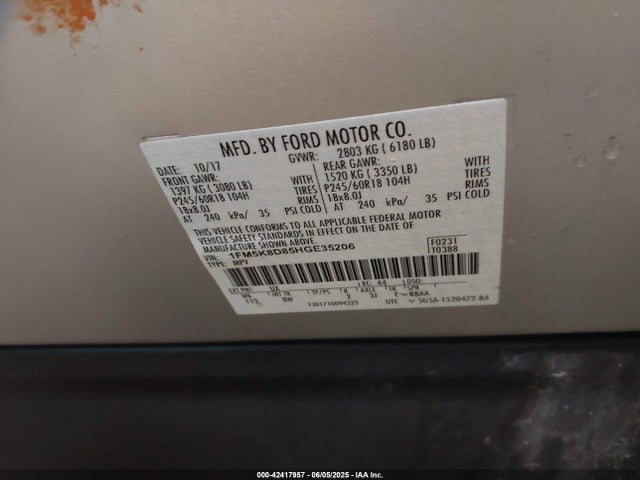 1FM5K8D85HGE35206 Ford EXPLORER XLT