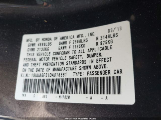 2013 ACURA TL 19UUA8F51DA016581 Photo 8