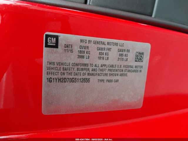 1G1YH2D70G5112656 Chevrolet lt1 - di, afm, vvt, ho, alum, gmna
