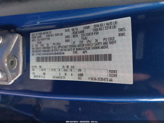 Ford ESCAPE SE 2017 1FMCU0GD2HUB40934 Image 9