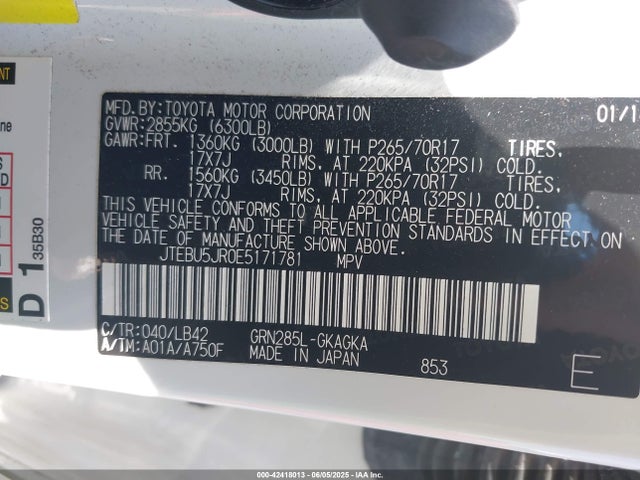 JTEBU5JR0E5171781 Toyota 1gr-fe