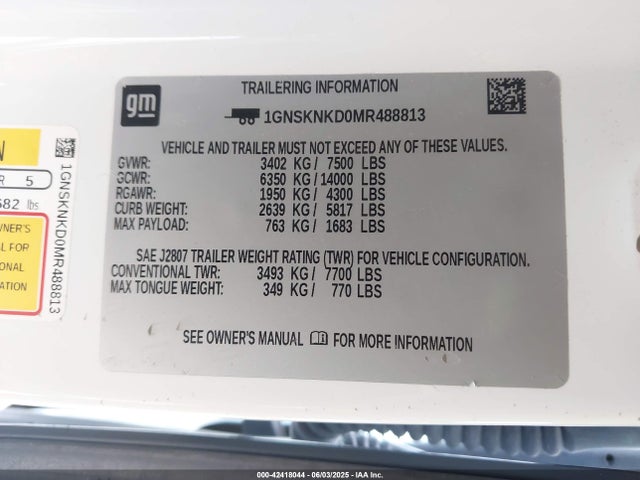 1GNSKNKD0MR488813 Chevrolet l84 - di, alum, gen 5, var 2