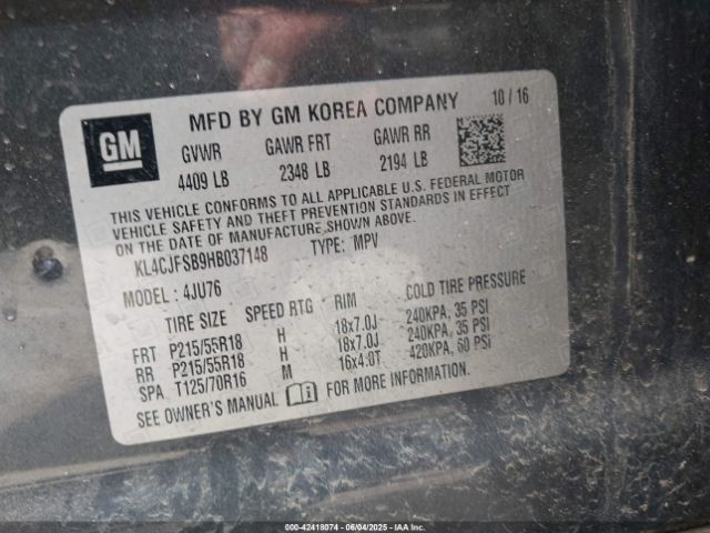 2017 BUICK ENCORE KL4CJFSB9HB037148 Photo 8