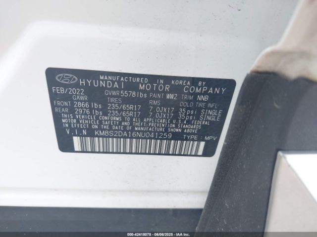 2022 HYUNDAI SANTA FE HYBRID KM8S2DA16NU041259 Photo 8