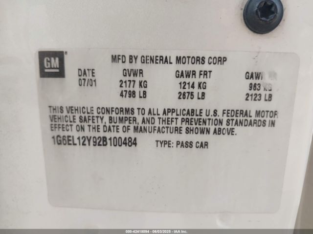 2002 CADILLAC ELDORADO 1G6EL12Y92B100484 Photo 8