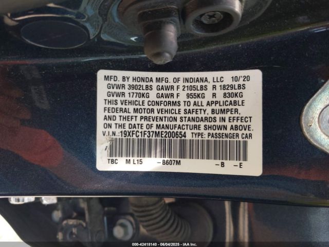 2021 HONDA CIVIC 19XFC1F37ME200654 Photo 8