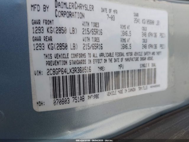 2003 CHRYSLER TOWN & COUNTRY 2C8GP64LX3R360516 Photo 8