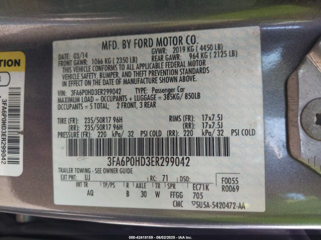 3FA6P0HD3ER299042 Ford FUSION SE