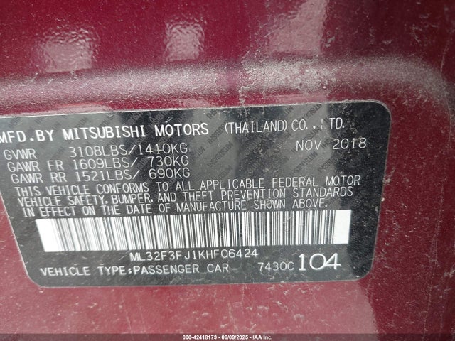 2019 MITSUBISHI MIRAGE G4 ML32F3FJ1KHF06424 Photo 8