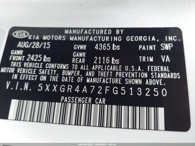 5XXGR4A72FG513250 KIA dohc gdi theta ii