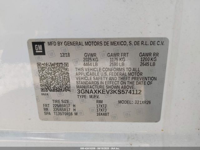 2019 CHEVROLET EQUINOX 3GNAXKEV3KS574112 Photo 8