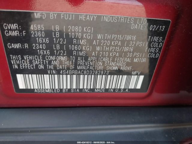 2013 SUBARU OUTBACK 4S4BRBAC8D3282973 Photo 8