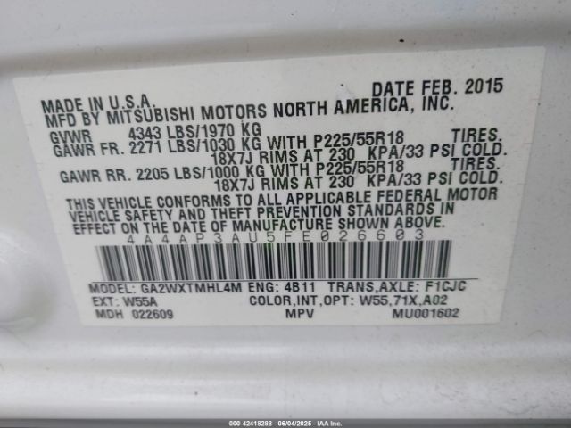 2015 MITSUBISHI OUTLANDER SPORT 4A4AP3AU5FE026603 Photo 8