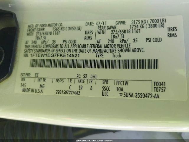 2015 FORD F-150 1FTEW1EG7FKE14521 Photo 8