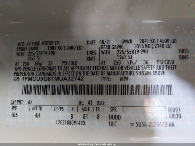 1FMCU9G61MUA32742 Ford dragon di tc