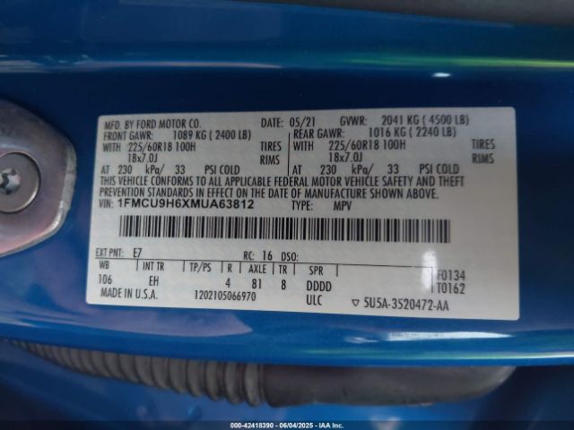 2021 FORD ESCAPE 1FMCU9H6XMUA63812 Photo 8