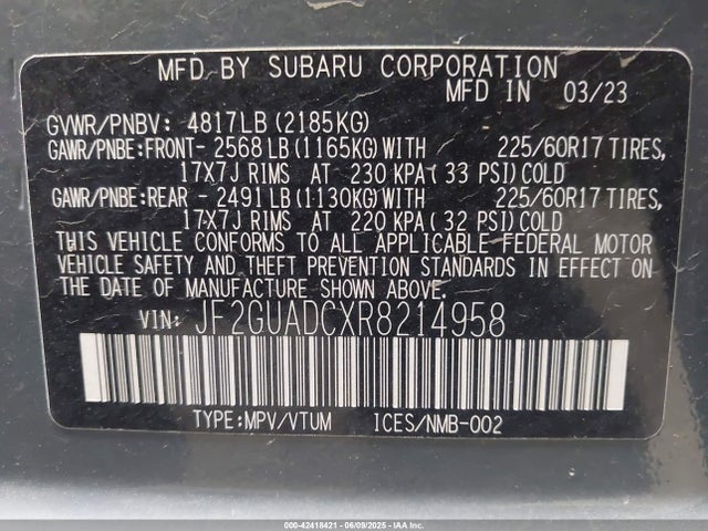JF2GUADCXR8214958 Subaru na