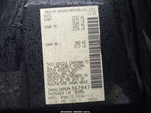 1N4AL3AP6FN367947 Nissan Altima