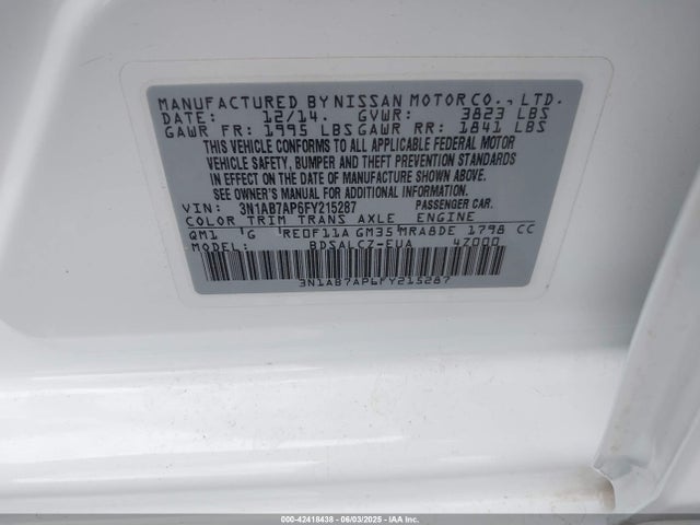 3N1AB7AP6FY215287 Nissan Sentra
