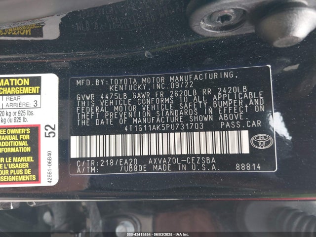 4T1G11AK5PU731703 Toyota a25a-fks
