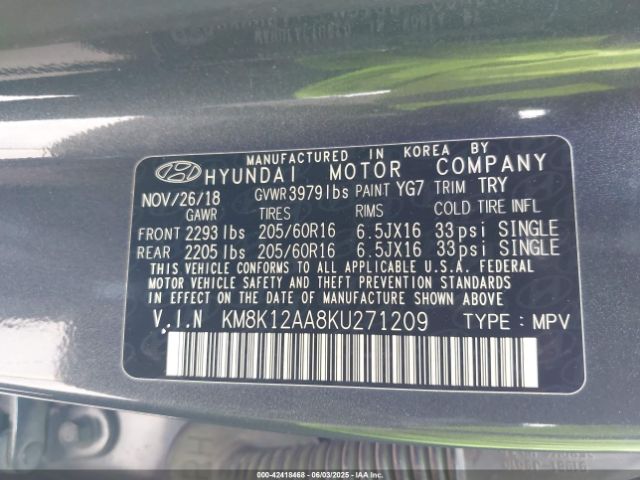 2019 HYUNDAI KONA KM8K12AA8KU271209 Photo 8