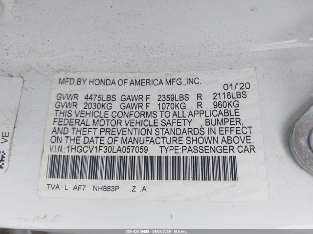 1HGCV1F30LA057059 Honda l15be