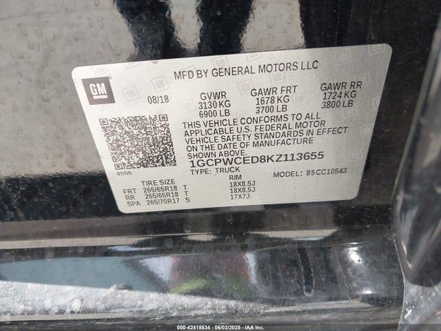 1GCPWCED8KZ113655 Chevrolet l84 - di, dfm, alum, gen 5, var 2