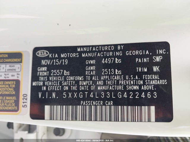 5XXGT4L33LG422463 KIA gdi